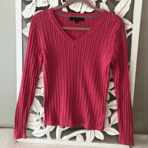 Tommy Hilfiger Cable Knit V-Neck Pullover Long Sleeve Sweater - Size S